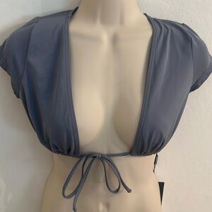PLT Charcoal Short Sleeve Tie Front Swim Top
